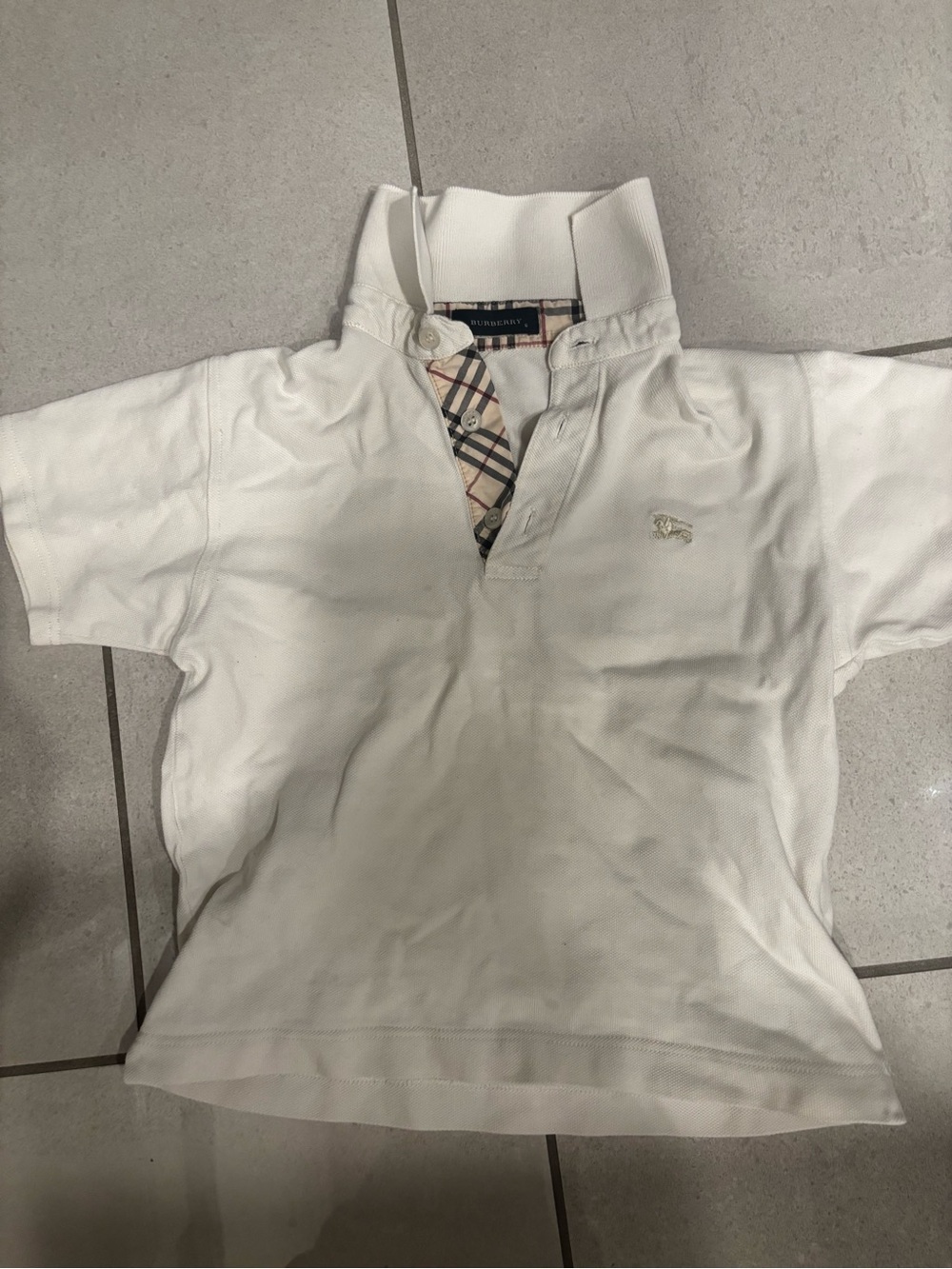 Burberry White Kids Polo with Signature Check Placket